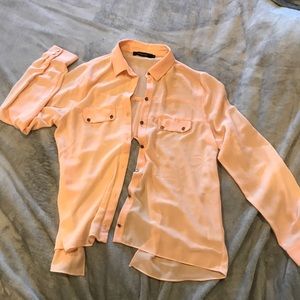 Button down blouse, peach colored, open back!